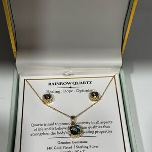 14K Gold Plated Necklace & Earring Set - Green Blue